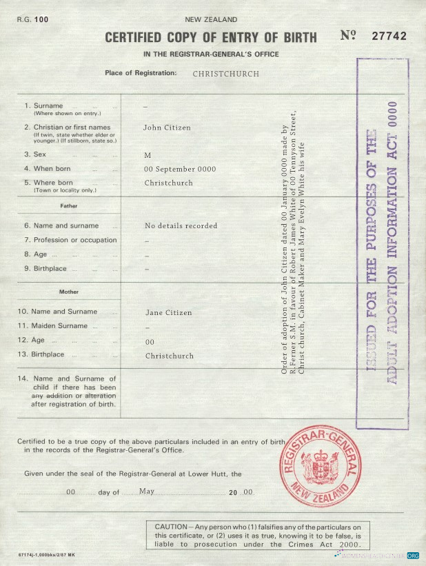 Download New Zealand birth certificate template in PSD format Photoshop template